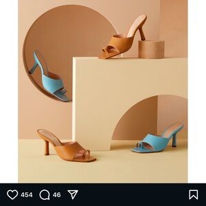 Women’s Open-Toe High Heel Mules in Tan and Sky Blue
